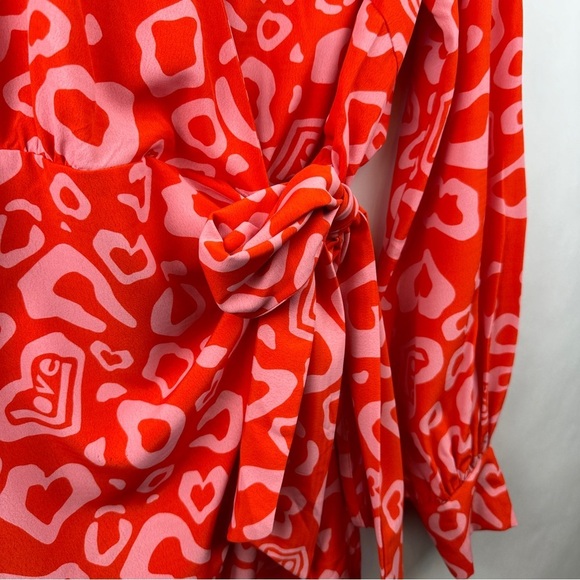 Red & Pink Never Fully Dressed Wrap Shirt Mini Dress | US Size Large - Picture 7 of 12